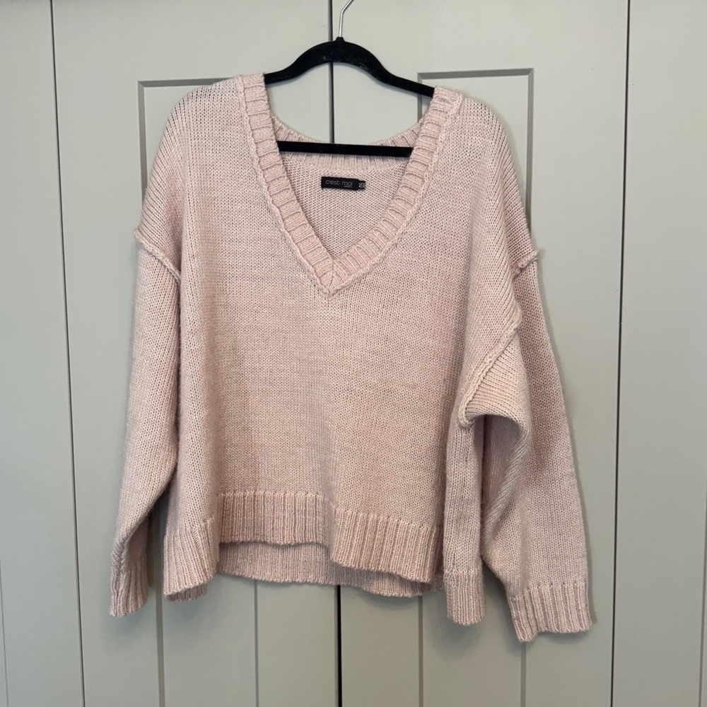 C’est Moi Cream V-Neck Sweater | Soft Relaxed Knit | One Size